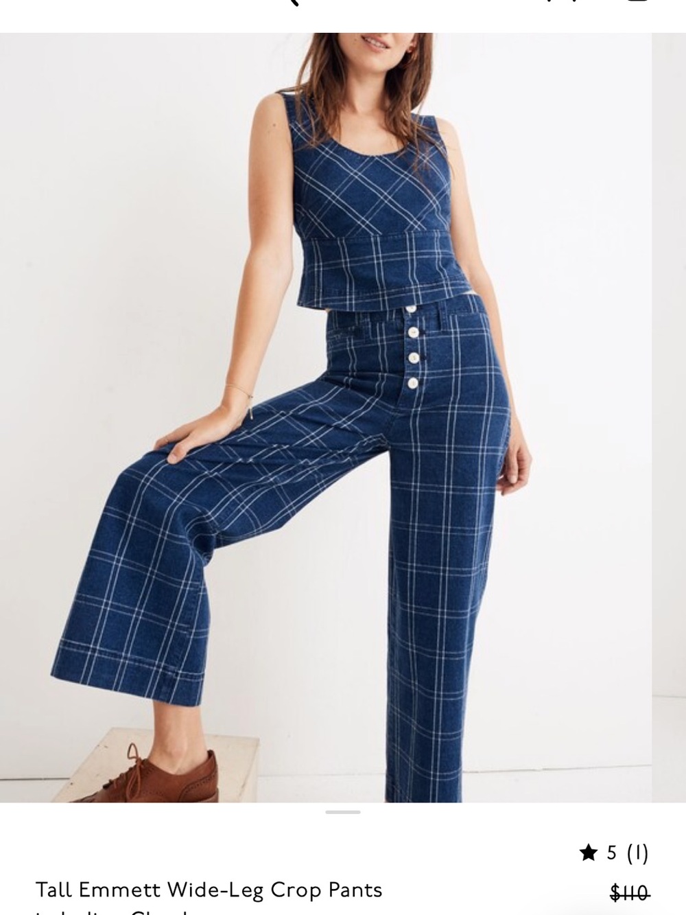 Madewell Emmett plaid Wide-Leg Crop Pants 

Size 26 Tall